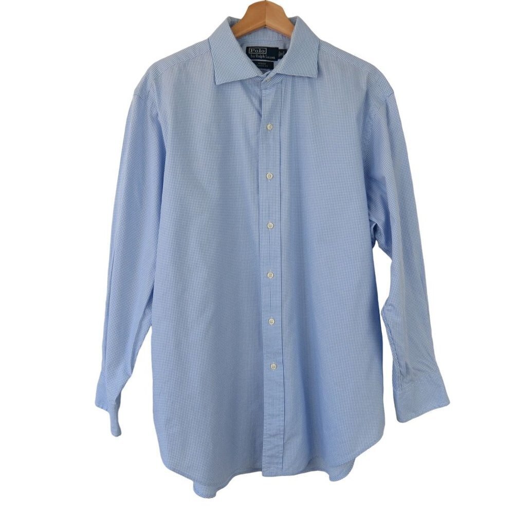 POLO RALPH LAUREN Men's Blue Check Regent Classic Fit Button Up Shirt 17 32/33